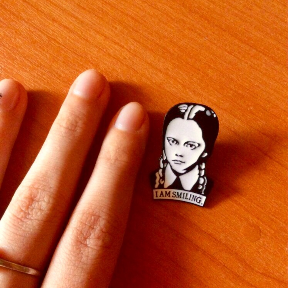 Wednesday Addams Family “I am Smiling” Enamel Pin - Picture 4 of 6